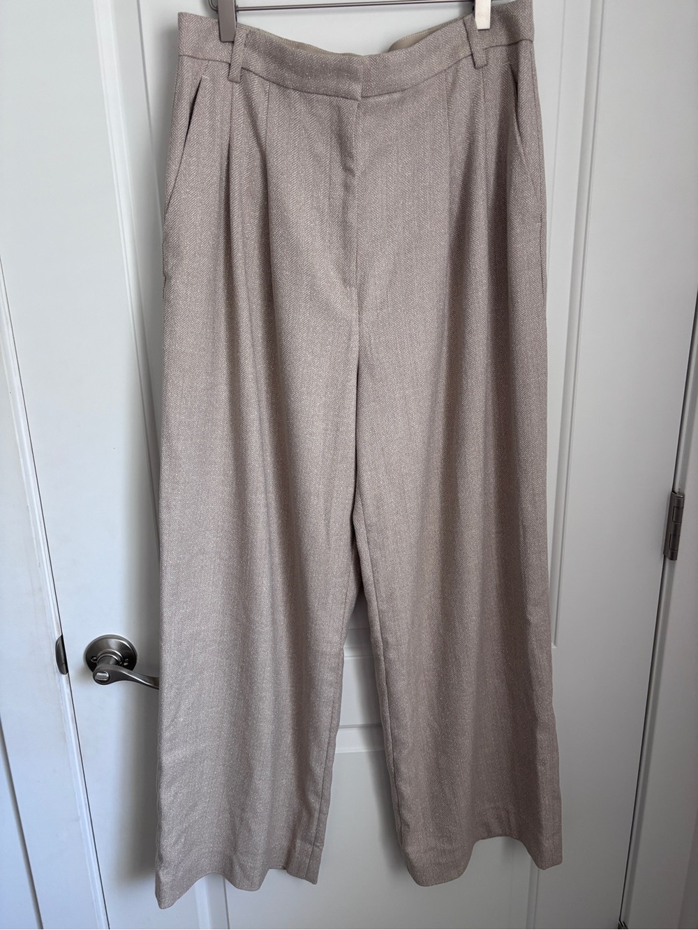 H&M Beige Wide Leg Pleated Dress Pants Trousers - Size 10